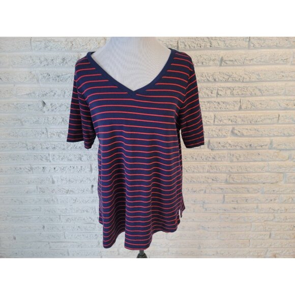 Isaac Mizrahi Live QVC Womens Top 1X Plus Tee Blue Stripe Cotton STR151E - Picture 1 of 9